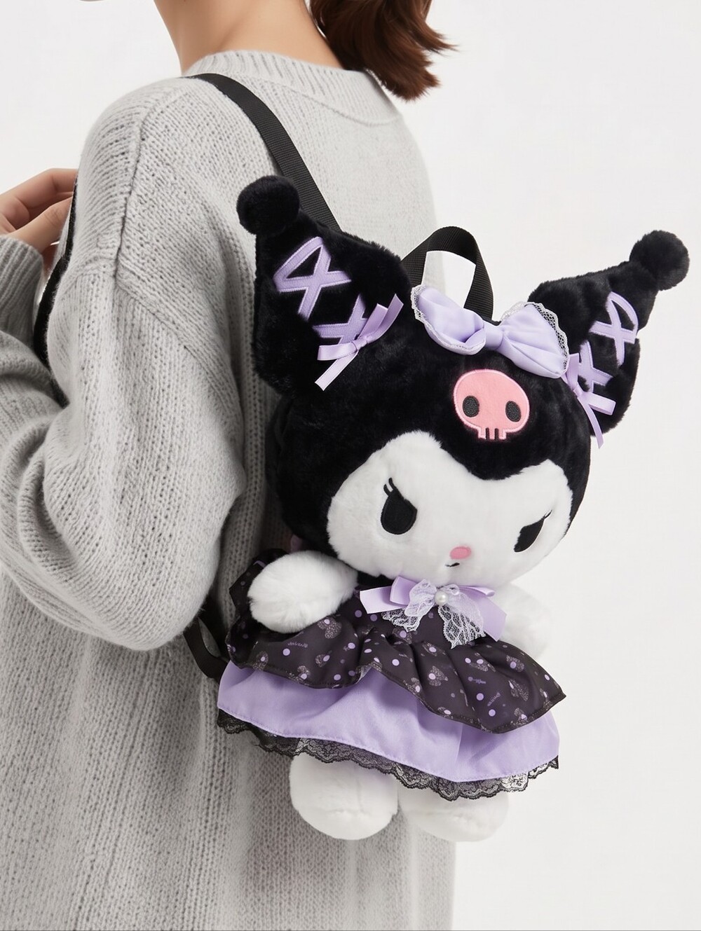 Hello Kitty Kuromi Plush Backpack Purple Gothic Mini Bag Sanrio Kawaii Y2K Cute